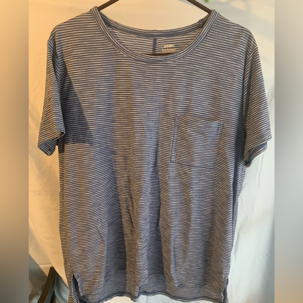 Women’s Old Navy blue and white striped “boyfriend” style shirt